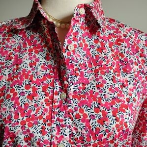J. Crew Liberty Art Fabric Wiltshire Button Up Shirt Classic Red Pink Navy Sz 4